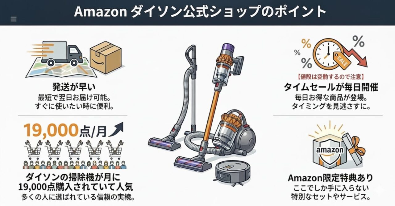 「Amazon」ダイソン公式ショップのポイント