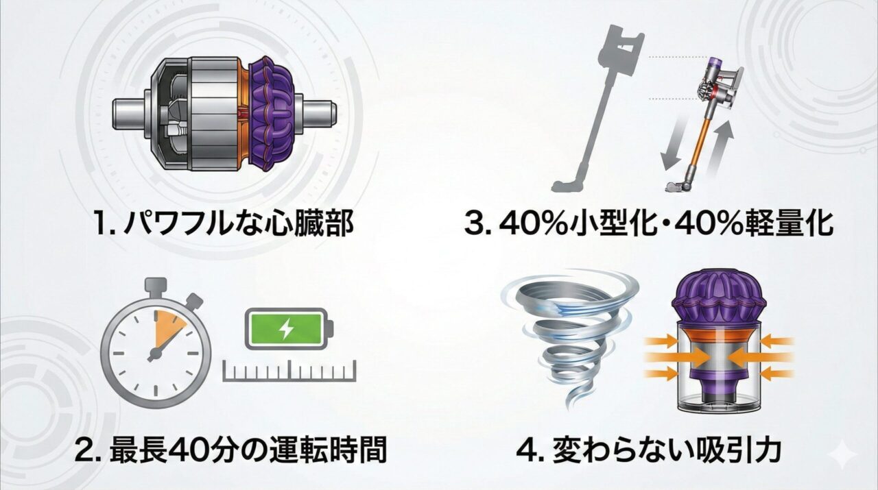 毎分最大135,000回転する高性能モーターの搭載