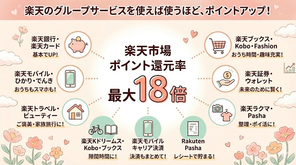 楽天グループでポイントアップ！月内さかのぼって適用