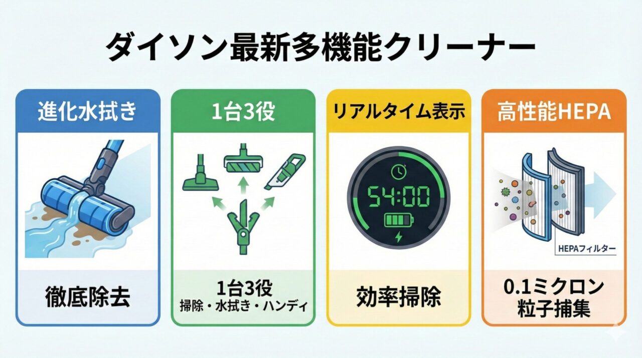 液晶画面にリアルタイムに掃除の詳細が出て効率的に掃除が可能