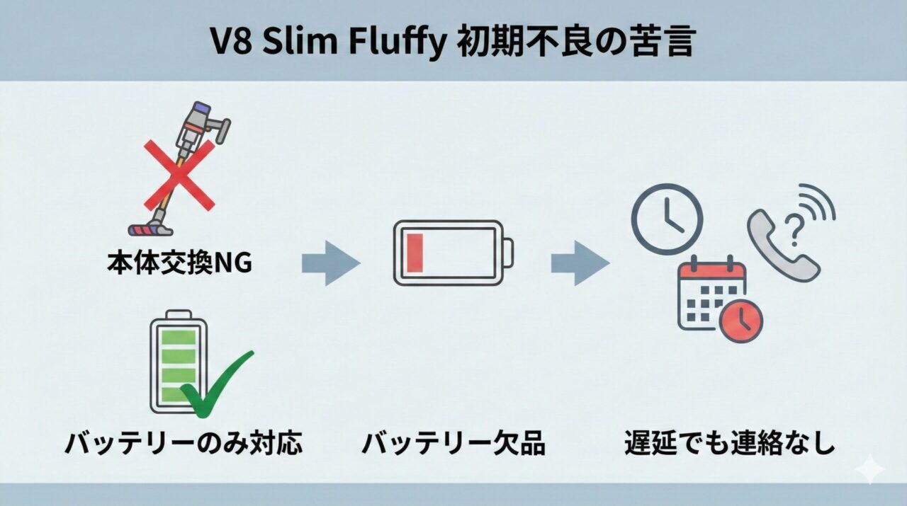 ダイソンのV8 Slim Fluffyの初期不良事例