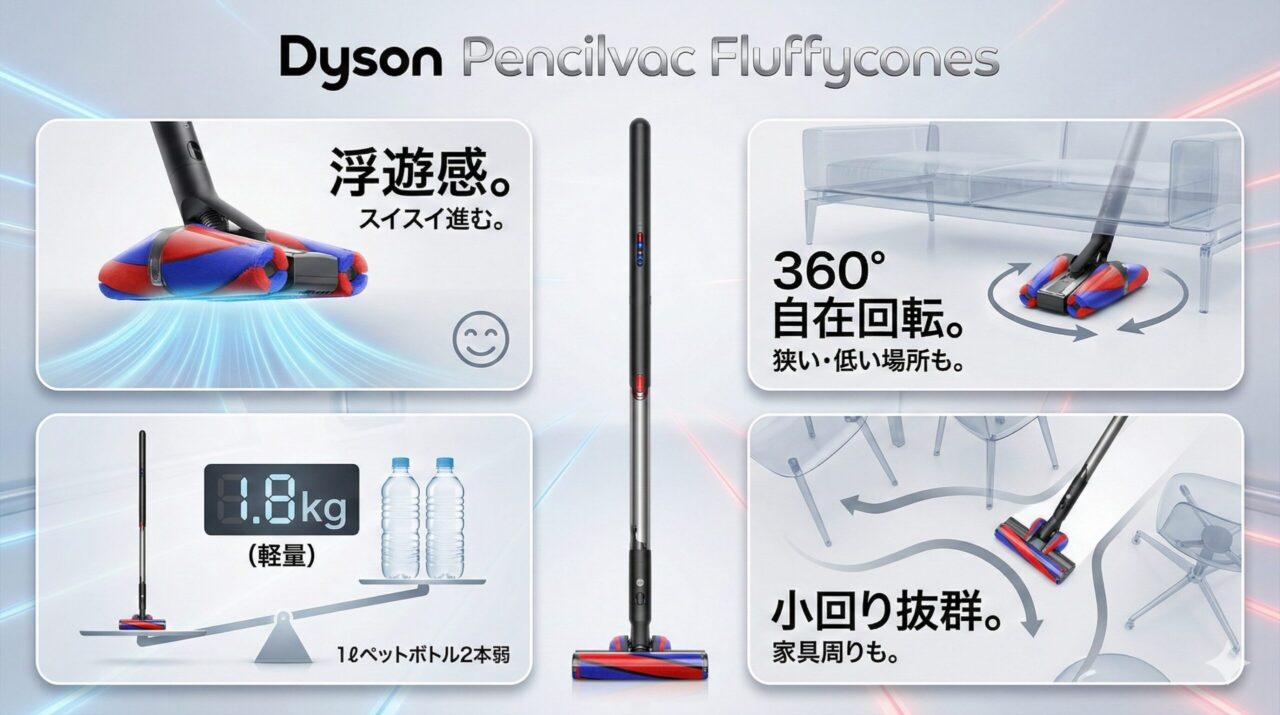 Pencilvac Fluffycones(ペンシルバック フラフィコーンズSV50FC)は小回りが抜群でスムーズ