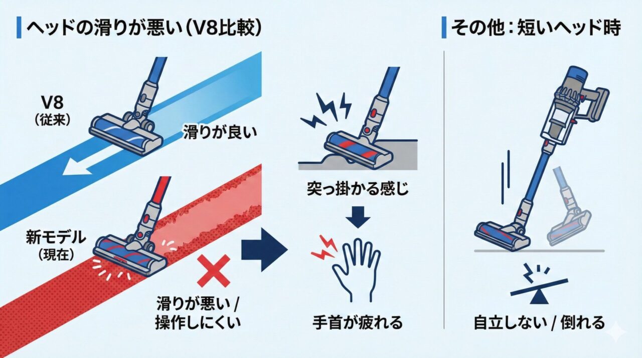 ダイソンSV46ABLはヘッドの滑りが悪い