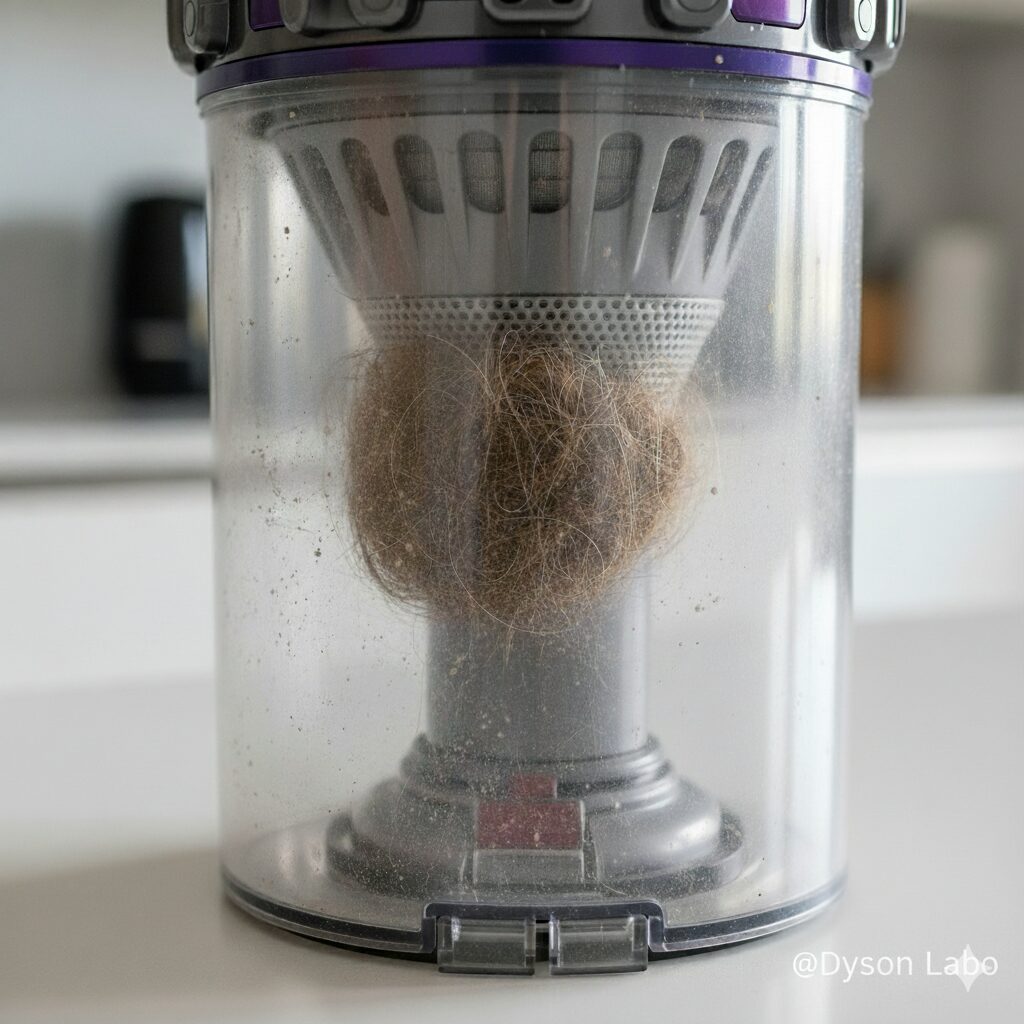 ダイソンの掃除機奥の方のゴミが引っかかるイメージ