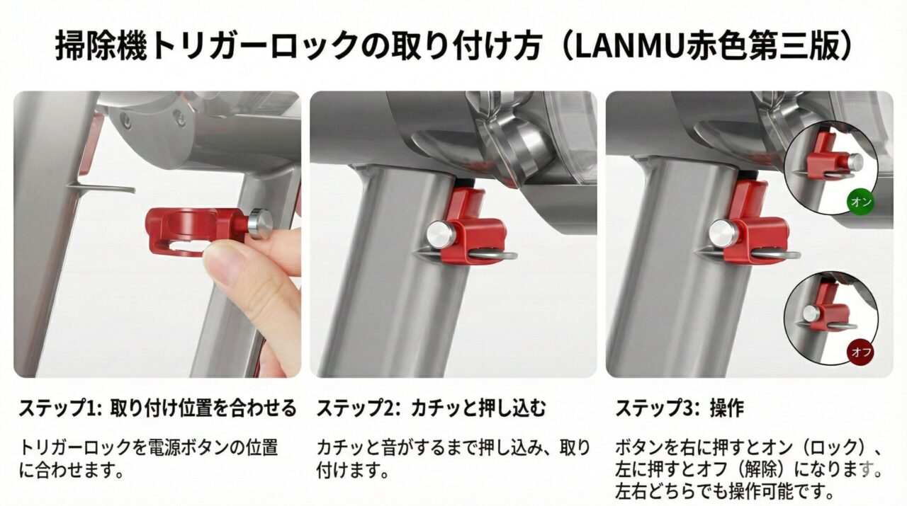 ダイソンのトリガー式の掃除機で使える「トリガーロック」