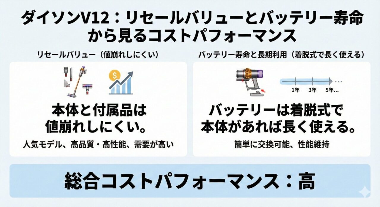 ダイソンV12のリセールバリューとバッテリーの寿命から見るコストパフォーマンス
