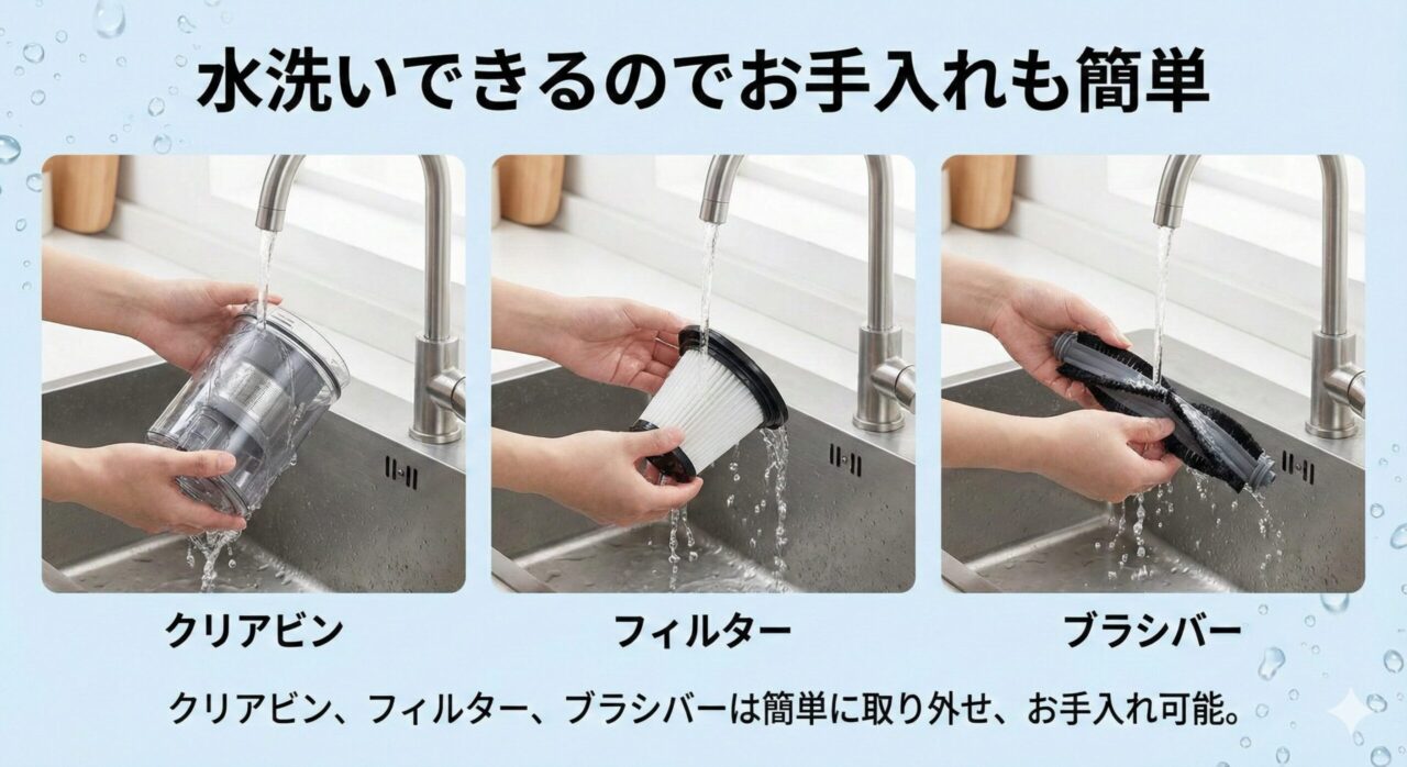 ダイソンSV46ABLは水洗いできるのでお手入れも簡単