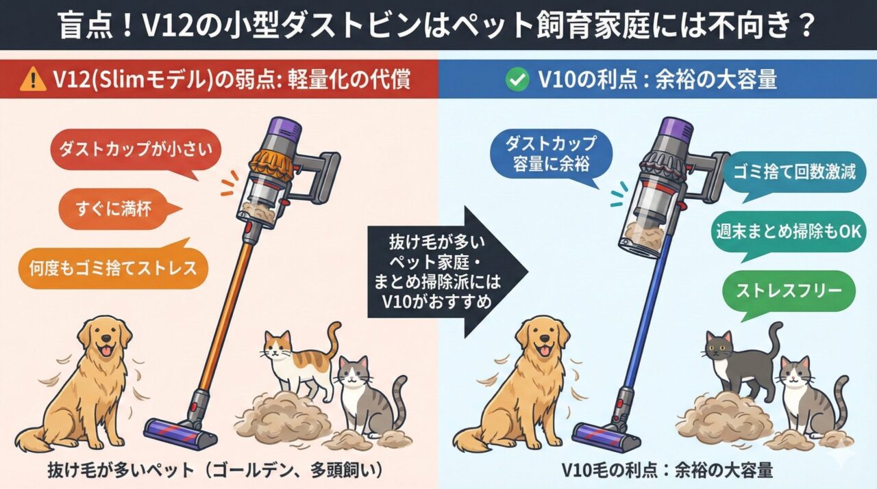 盲点！V12の小型ダストビンはペット飼育家庭には不向き？