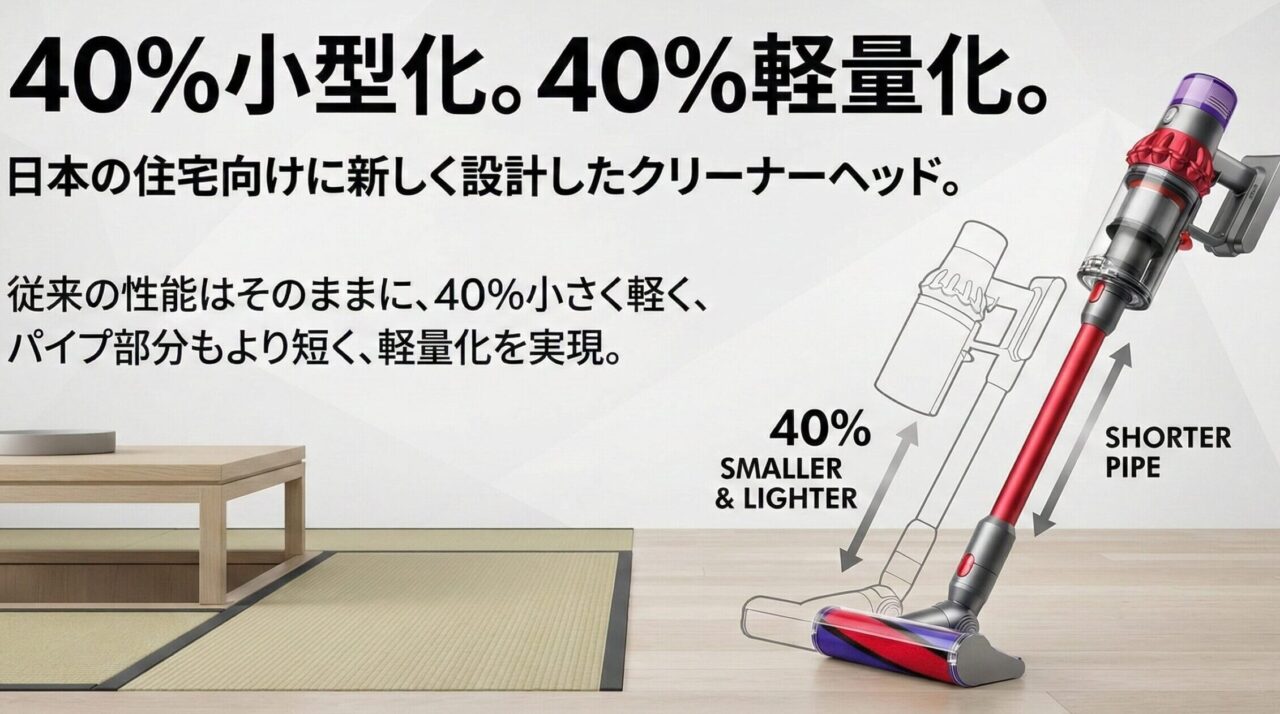 ダイソンのV8 Slim Fluffyはヘッドが進化している(小型で軽量)