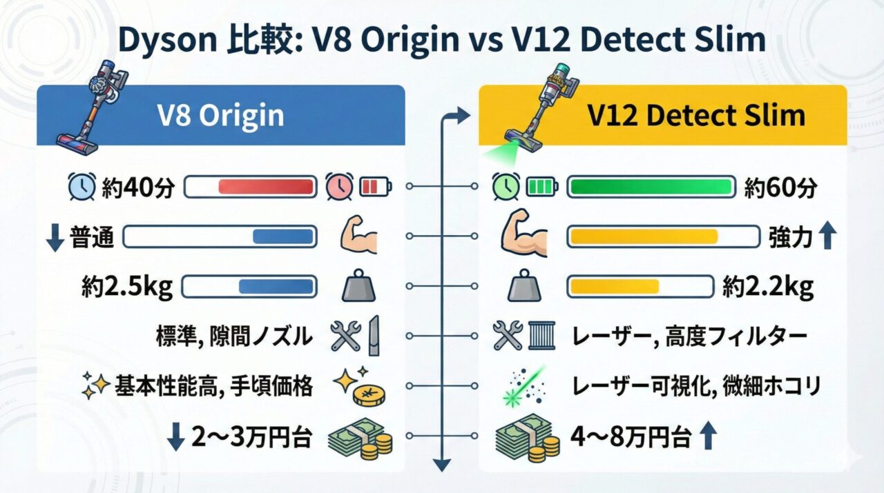 V8オリジンとV12 Detect Slim(ディテクトスリム)の違い