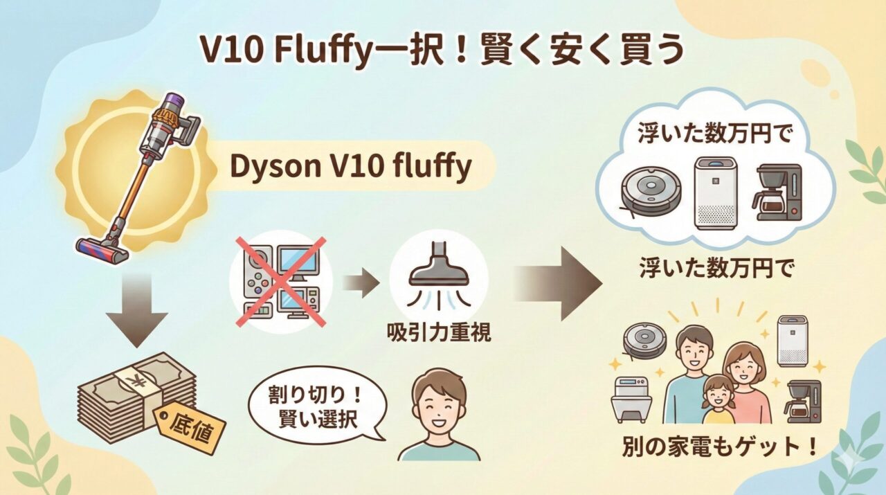 ダイソンV10を選ぶなら「Fluffy」一択！安く買うコツ