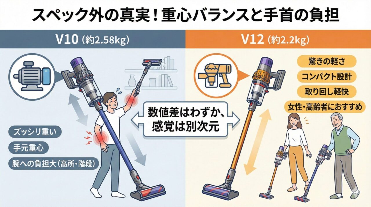 スペックの「重量」では分からない重心バランスと手首への負担