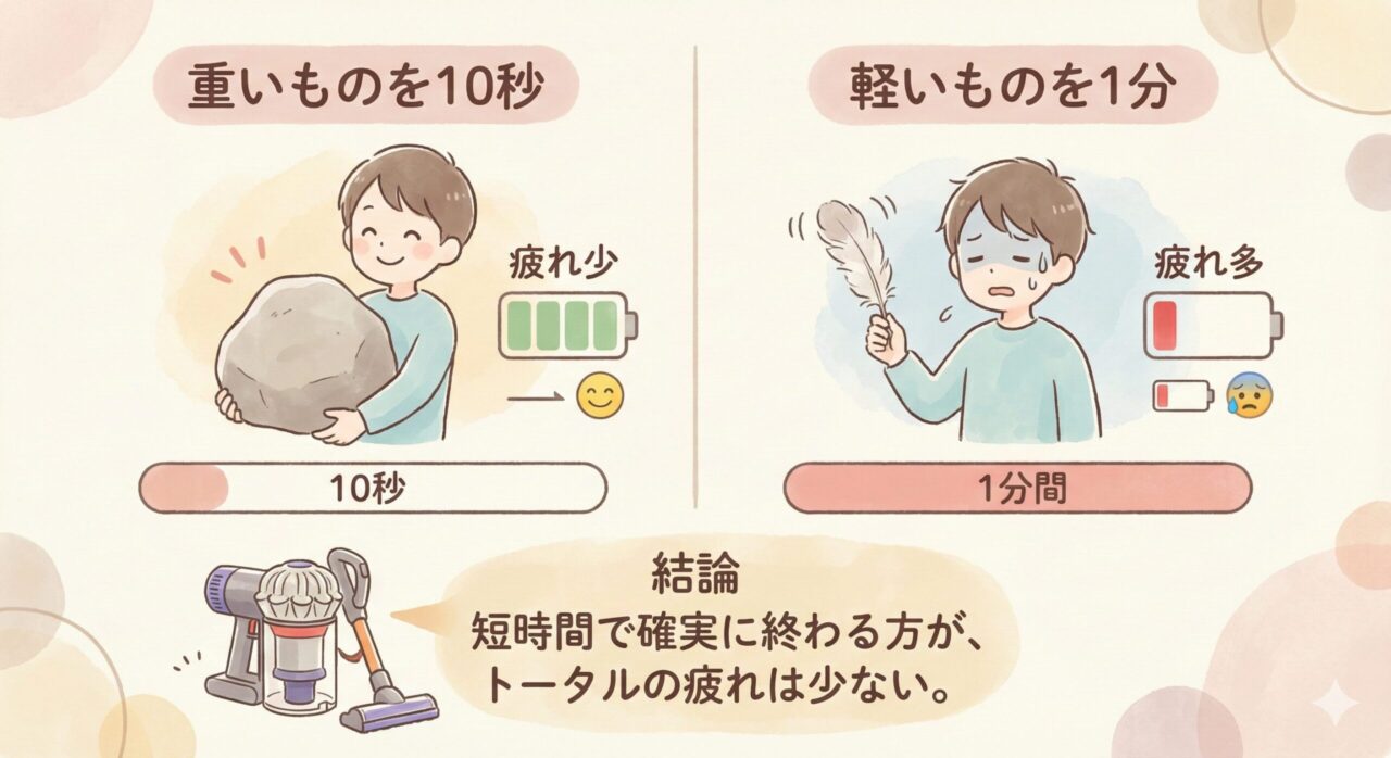 パワーの弱い軽量クリーナーとダイソンとの比較