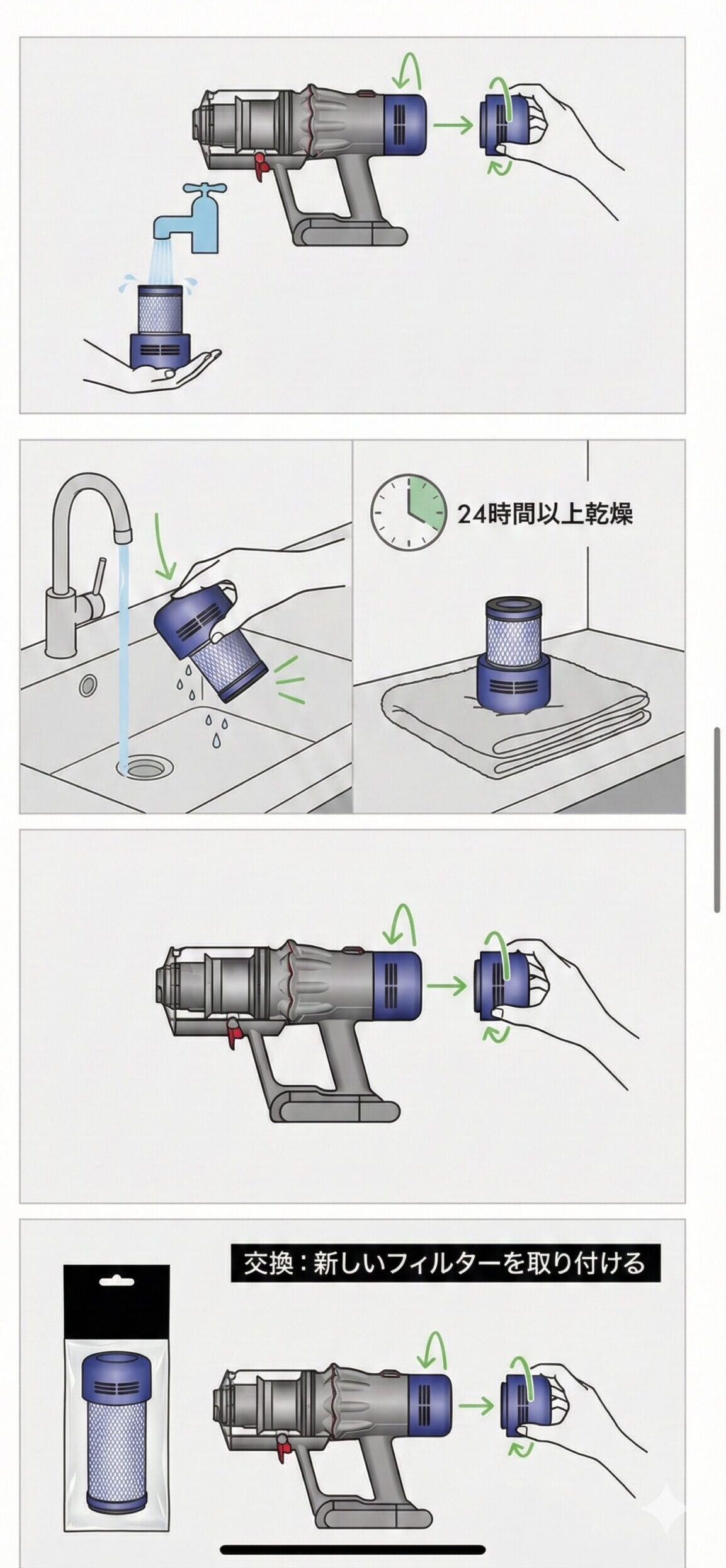 DysonV12のフィルターの掃除方法