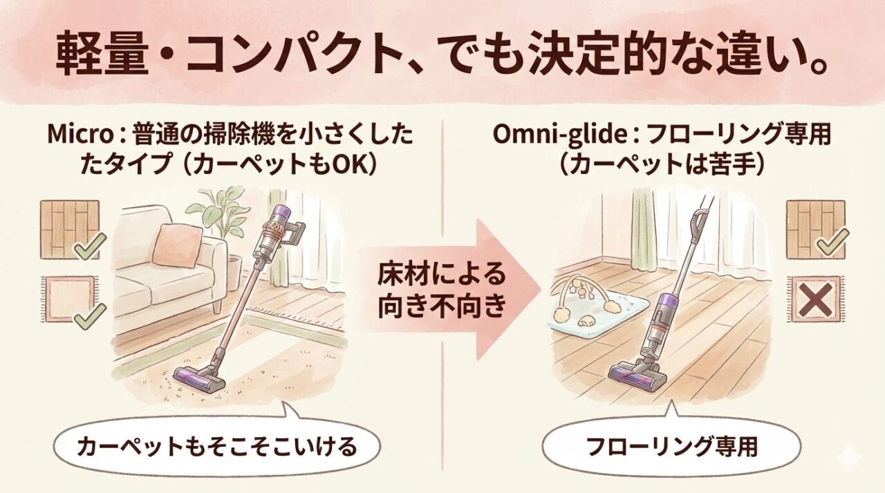 ダイソンのMicroとOmni-glideの明確な使い分け