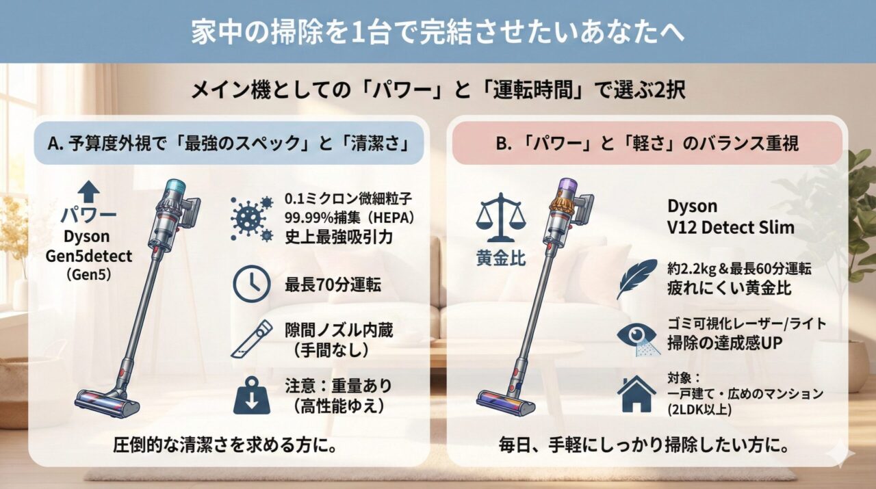 「家中の掃除を1台で完結させたい」ならGen5detectかV12シリーズがおすすめ