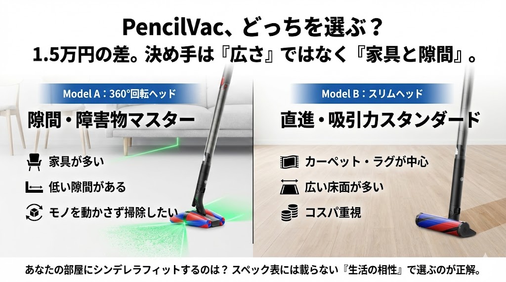 ダイソンペシルパックSV50 FFとSV50 FCの違い|1.5万円差の価値はある?後悔しない選び方