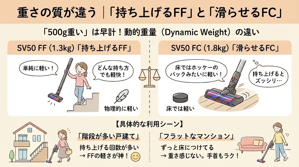重さの質が違う|「持ち上げるFF」と「滑らせるFC」
