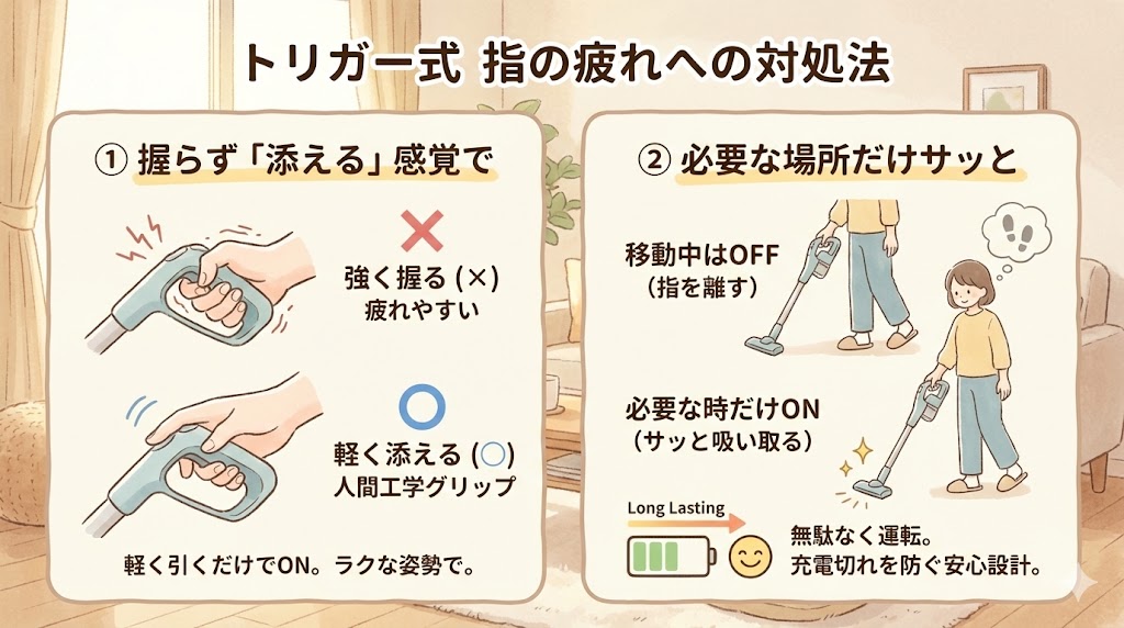 トリガー式の指の疲れへの対処法