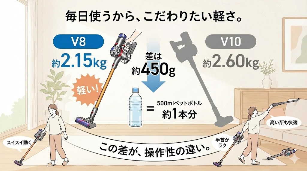 【重量】約450gV8の方が軽い