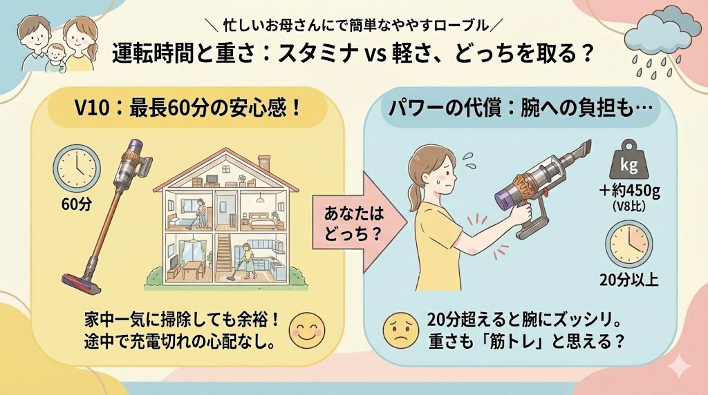 【運転時間】V10が20分長い