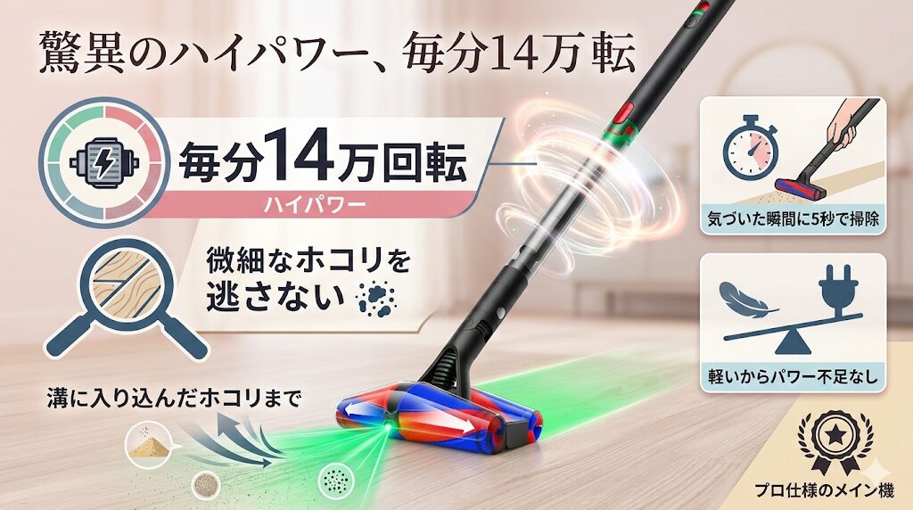 毎分14万回転のハイパワーで微細なホコリを逃さないペンシルバック(SV50 FC)