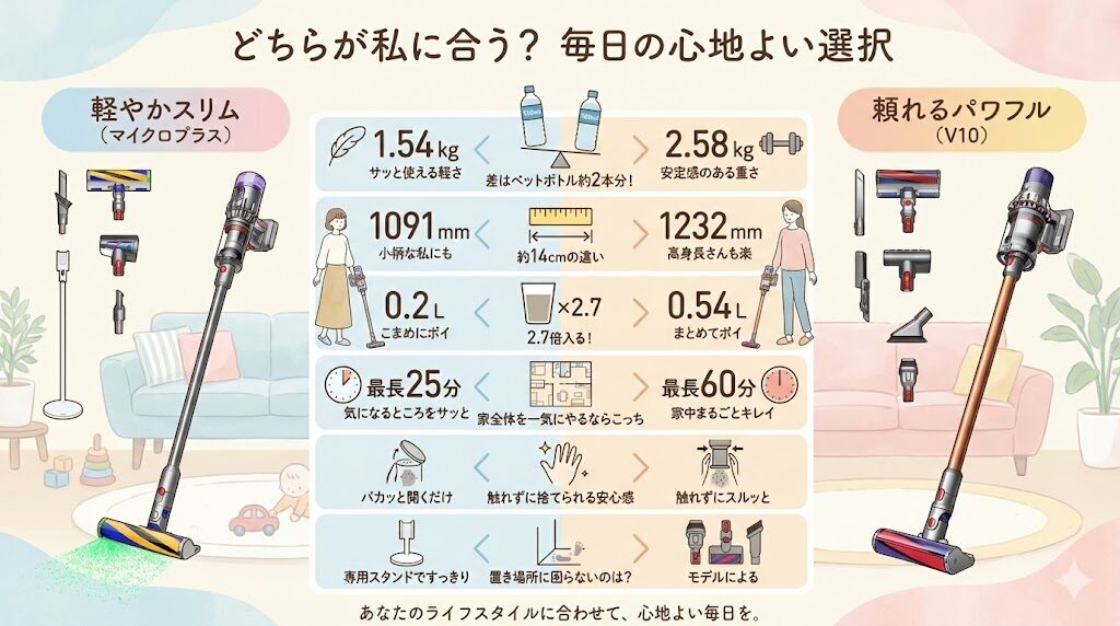 マイクロプラスとV10の違いを比較表で確認