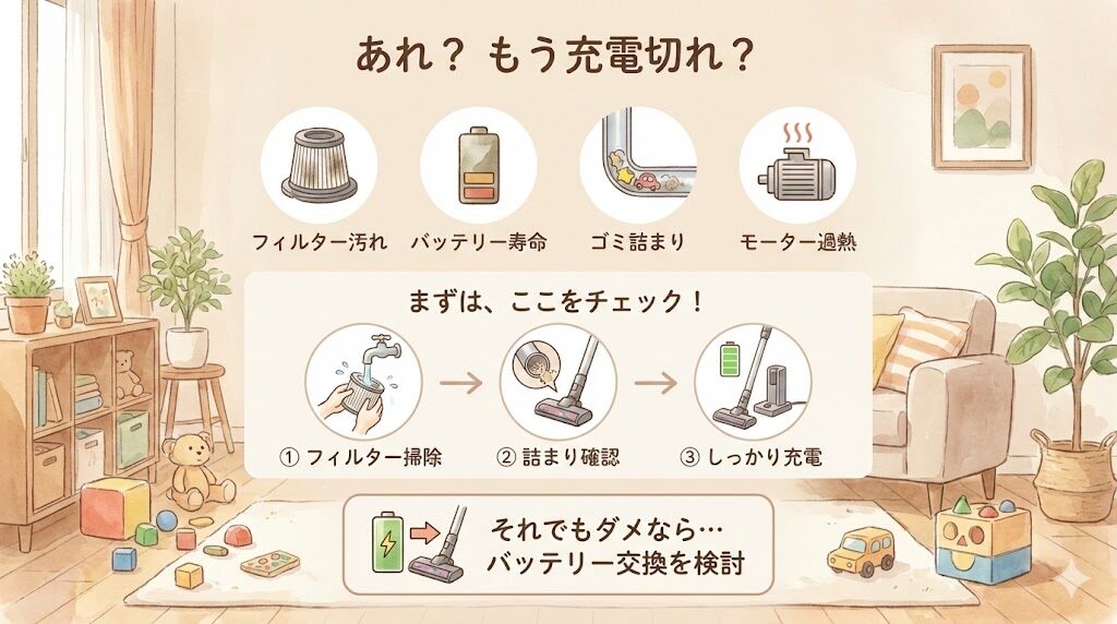 ダイソンのバッテリーはすぐ切れる