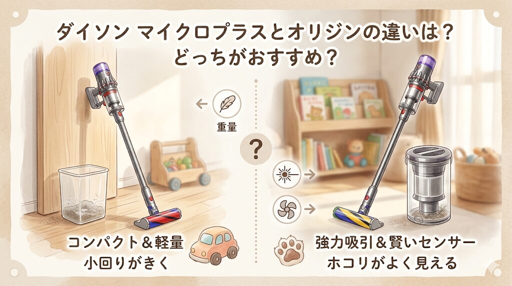 ダイソンマイクロプラスとオリジンの違いは4つだけ!どっちがおすすめ?