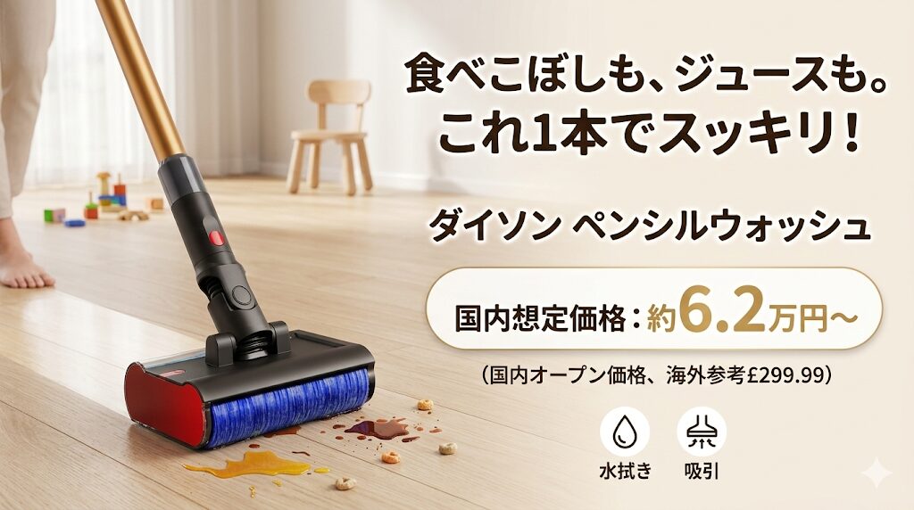 約6万円の掃除機で水拭きできてスリムなペンシルウォッシュ