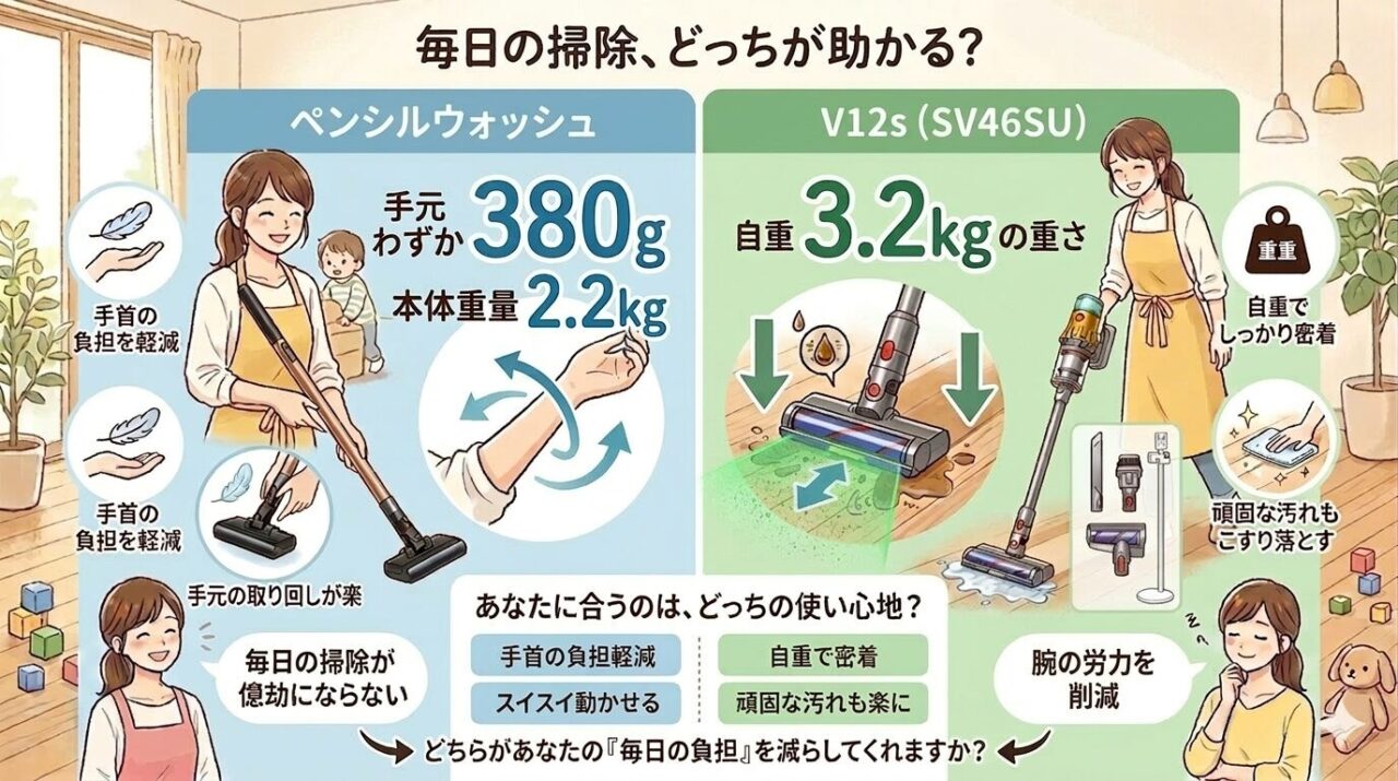 手元の重量380gで操作するペンシルウォッシュ