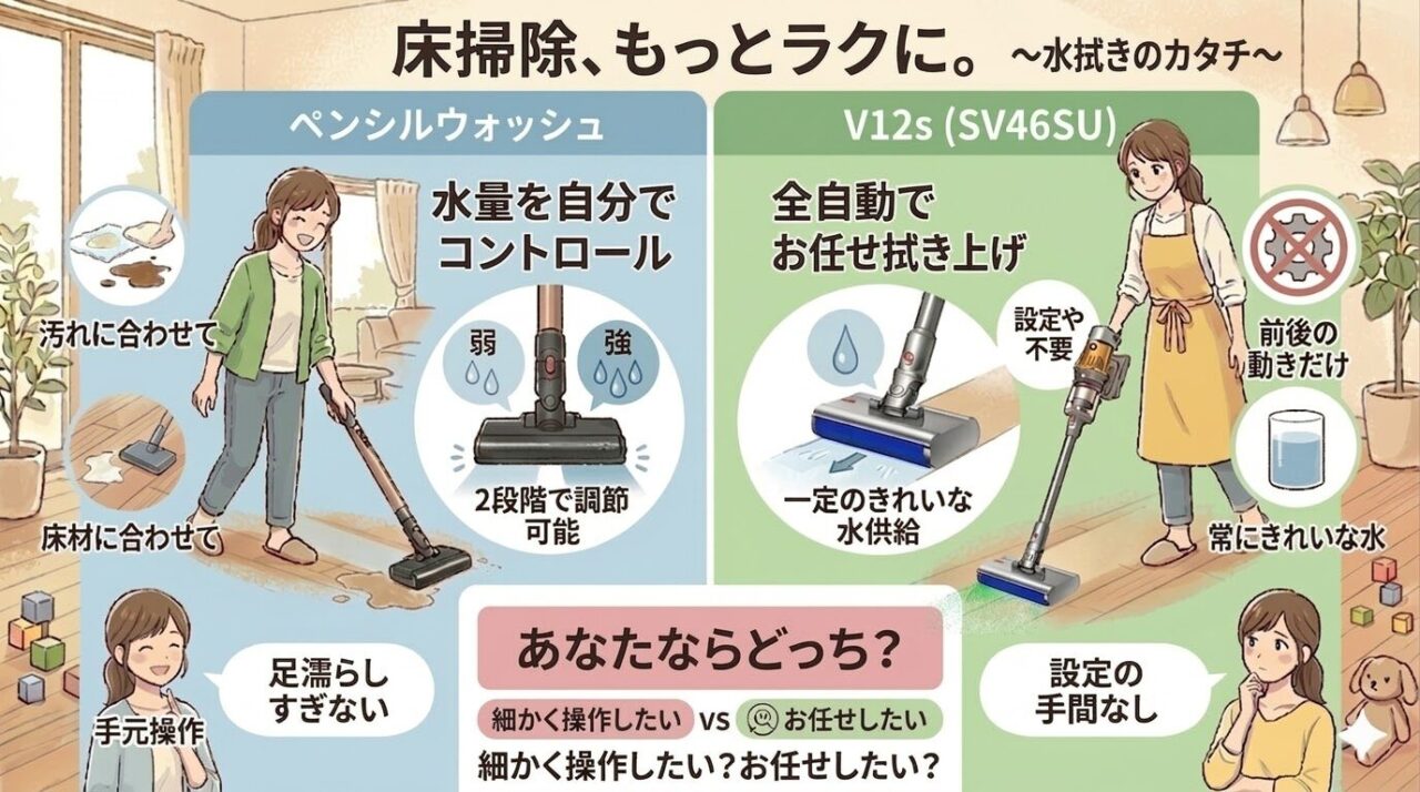 水量を調節するペンシルウォッシュvs自動お任せのV12s（SV46SU）