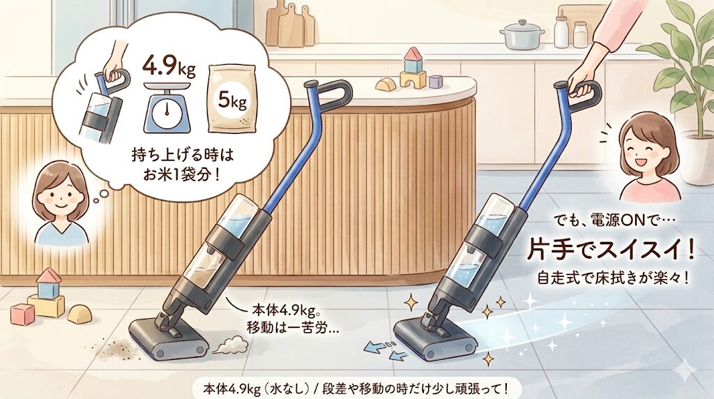 ダイソンウォッシュG1｜本体が4.9kgと重く、持ち上げにくい