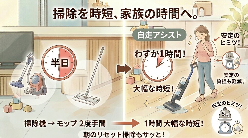 ダイソンウォッシュG1｜吸引と水拭きの同時進行で大幅な時短に