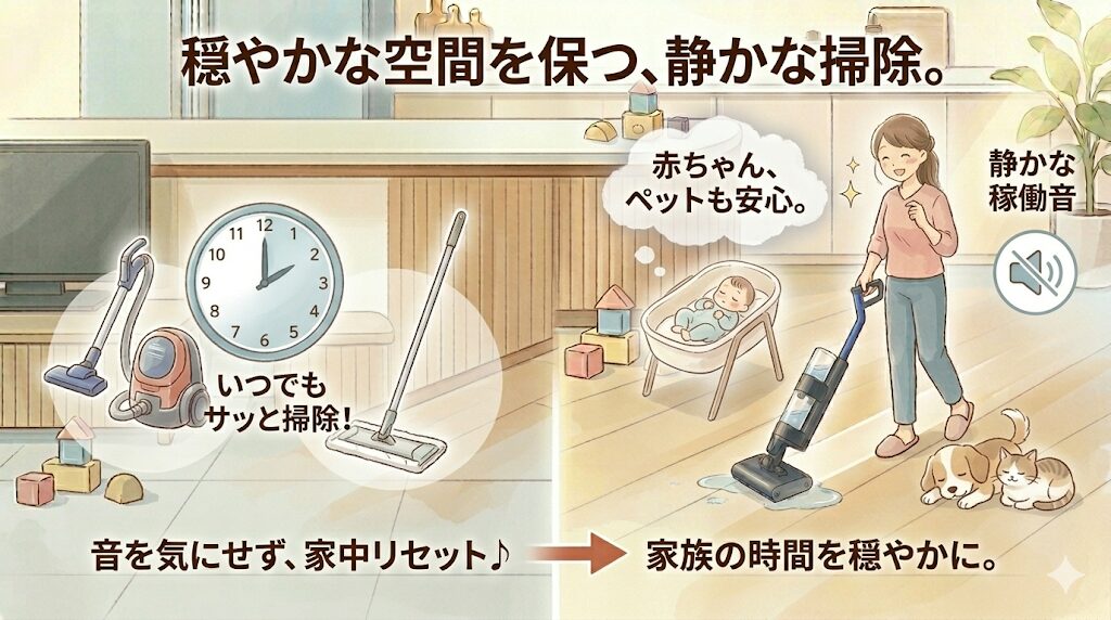 ダイソンウォッシュG1｜稼働音が静かで赤ちゃんやペットにも安心