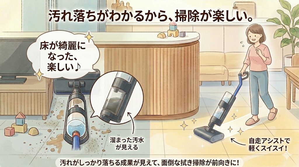 ダイソンウォッシュG1｜汚れ落ちが視覚的に分かって楽しい