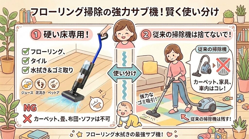 ダイソンウォッシュG1｜カーペットや畳はNG。手持ちの掃除機を捨ててはいけない