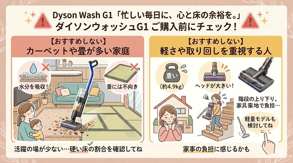 おすすめじゃない人：軽さ重視・カーペットや畳が多い家庭