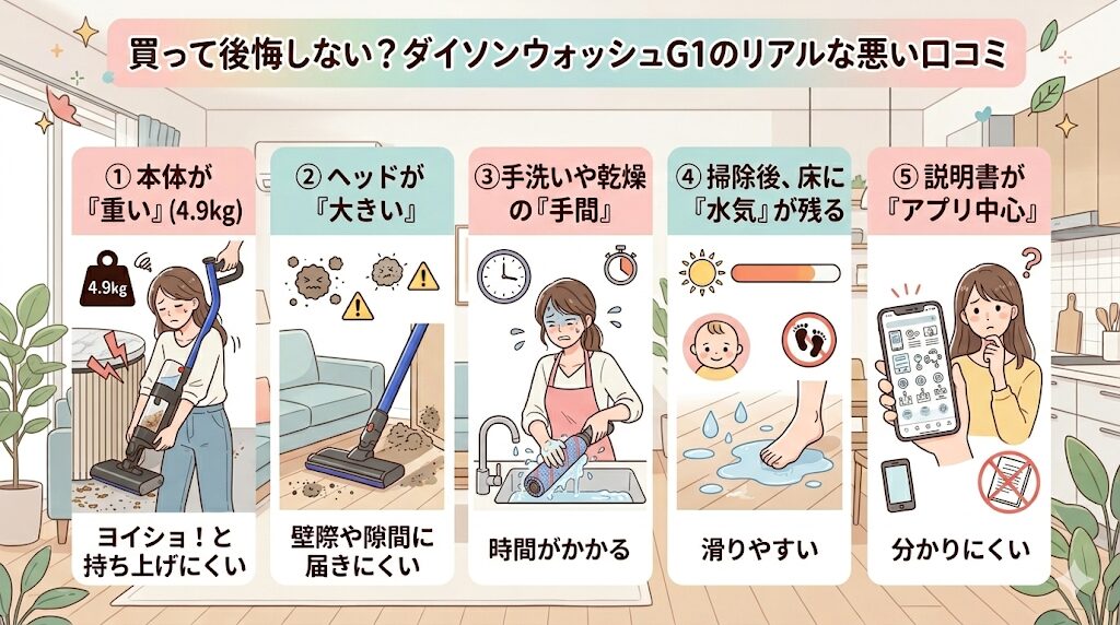 ダイソンウォッシュG1のリアルな悪い口コミ