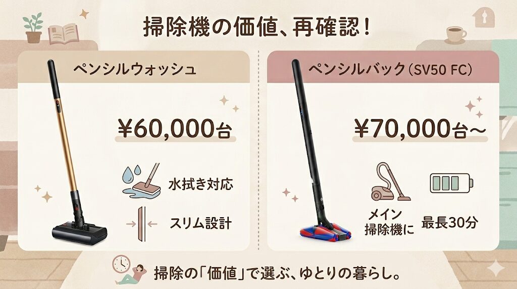 ペンシルバック(SV50 FC)とペンシルウォッシュの値段差