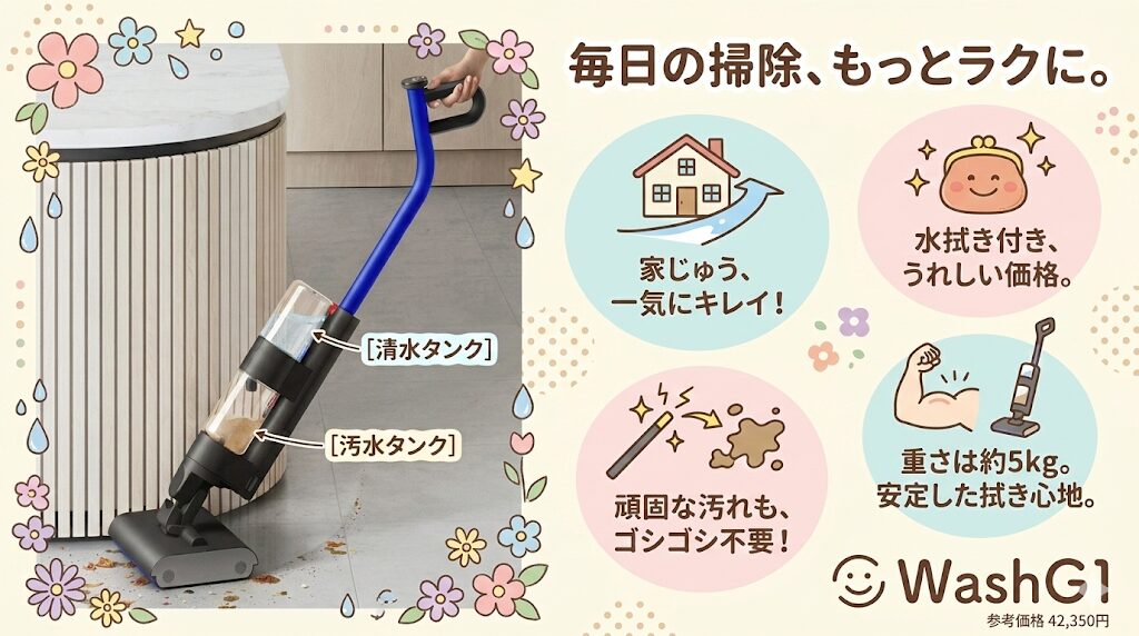 WashG1がおすすめなのは広い範囲をお得にしっかり水拭き掃除をしたい人