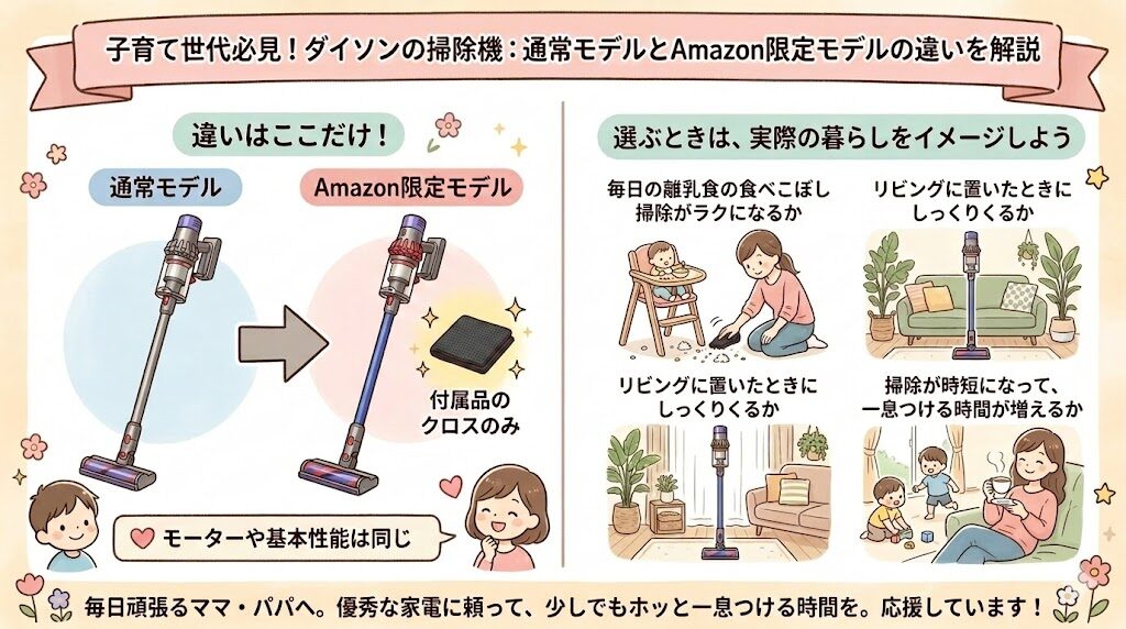 まとめ：ダイソンの掃除機Amazon限定モデルとの違いは付属品のクロスのみ