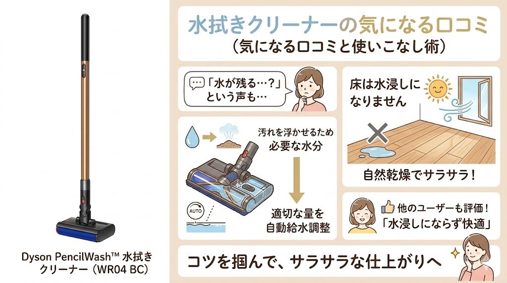 ダイソンのペンシルウォッシュは拭いた後に水が少し残る