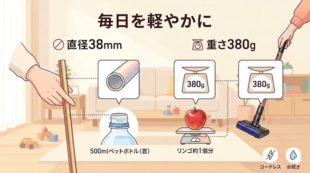 ダイソンのペンシルウォッシュは軽量でスリム
