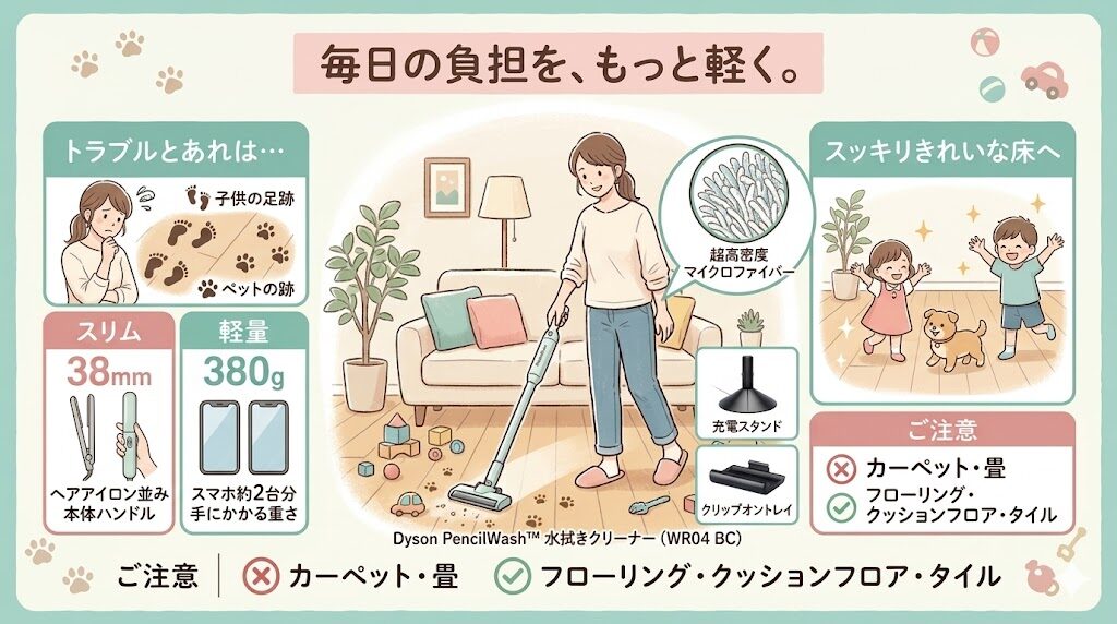 ダイソンのペンシルウォッシュは取り回しと省スペースを考慮した設計。