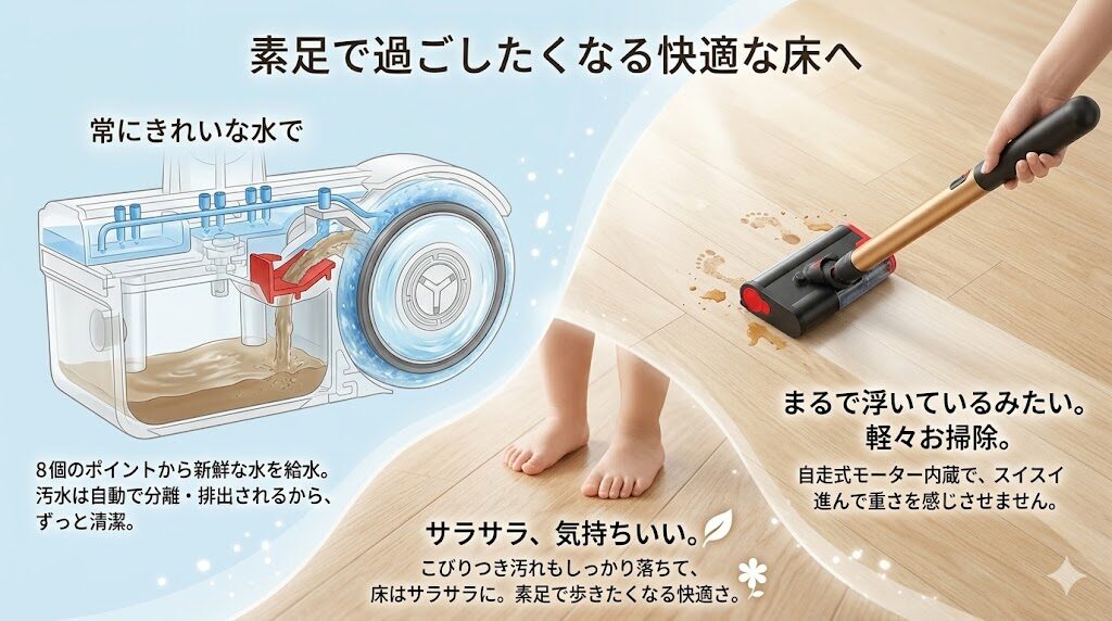 素足で過ごしたくなる快適な仕上がりになる