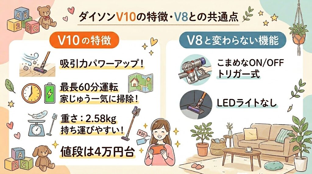 V10シリーズ：高い吸引力と値段のバランスを重視する人におすすめ。トリガー式・LED機能なし・
