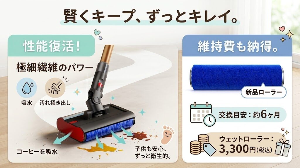 ダイソンのペンシルウォッシュ｜ローラー交換の目安は約6ヶ月で維持費がかかる