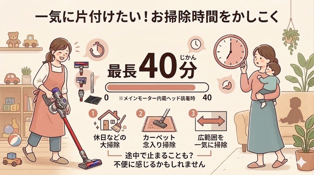 続けて動く時間は最長40分まで