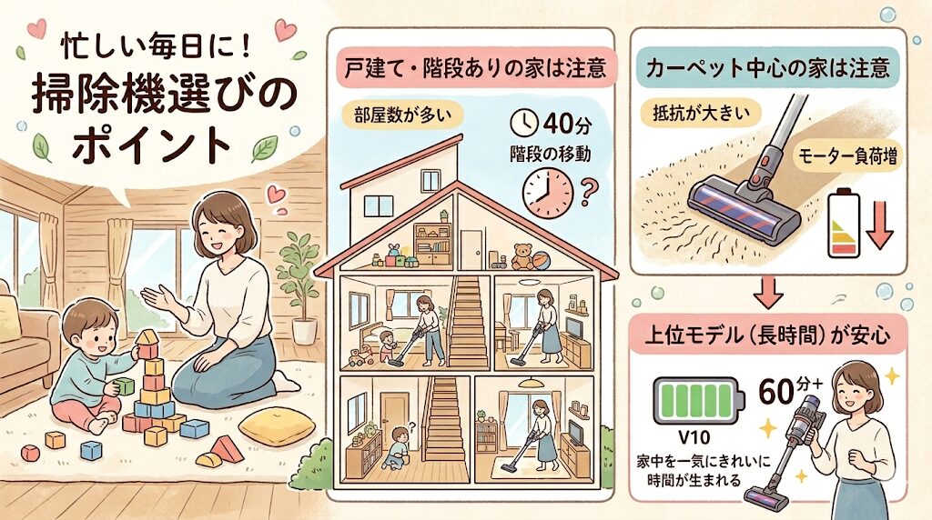 ダイソンV8は戸建てやカーペット中心の家は注意